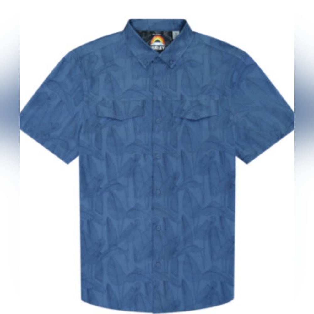 Hurley Men's Short Sleeve Button Down Woven Blue Shirt Size XXL